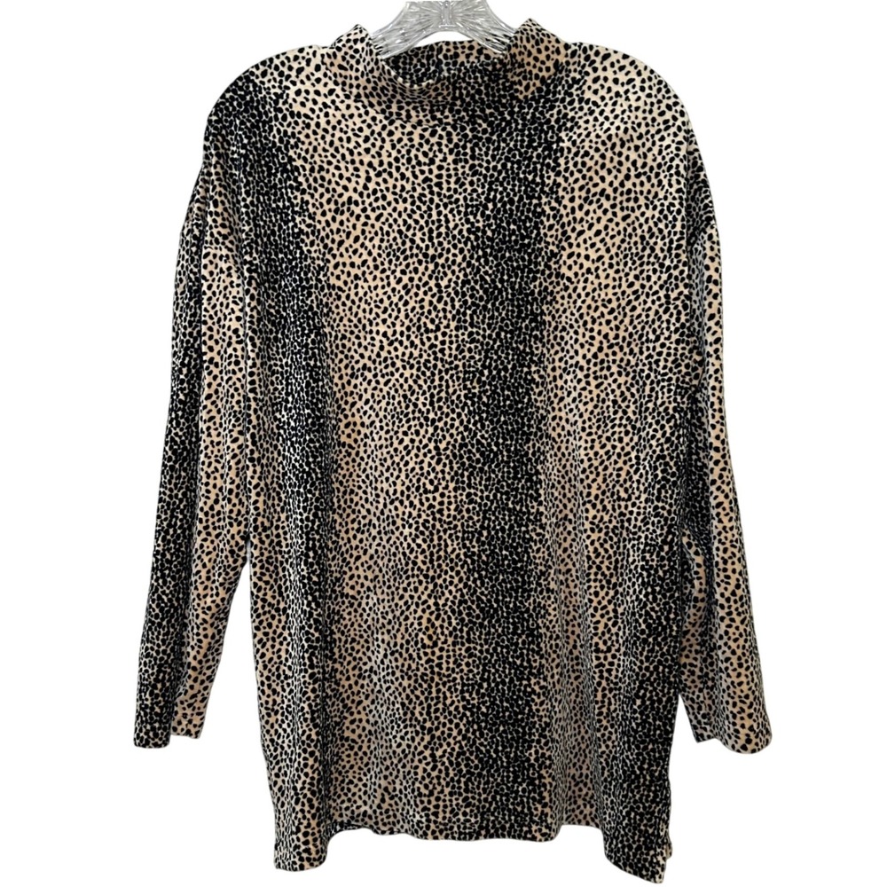 Bechamel Leopard Print Mock Neck Long Sleeve sweater Women's Size L animal bold